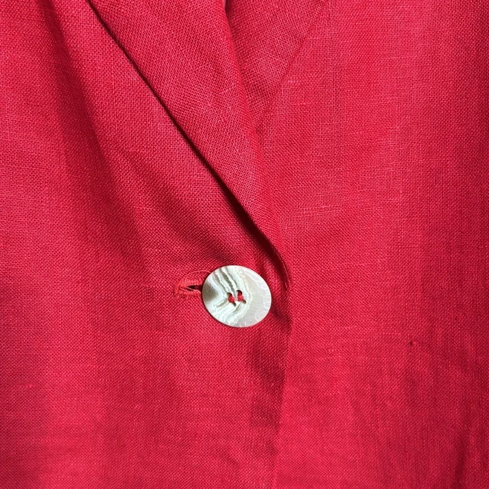 International Scene 1980s Red Linen One Button Blazer Size 14 - Picture 4 of 11